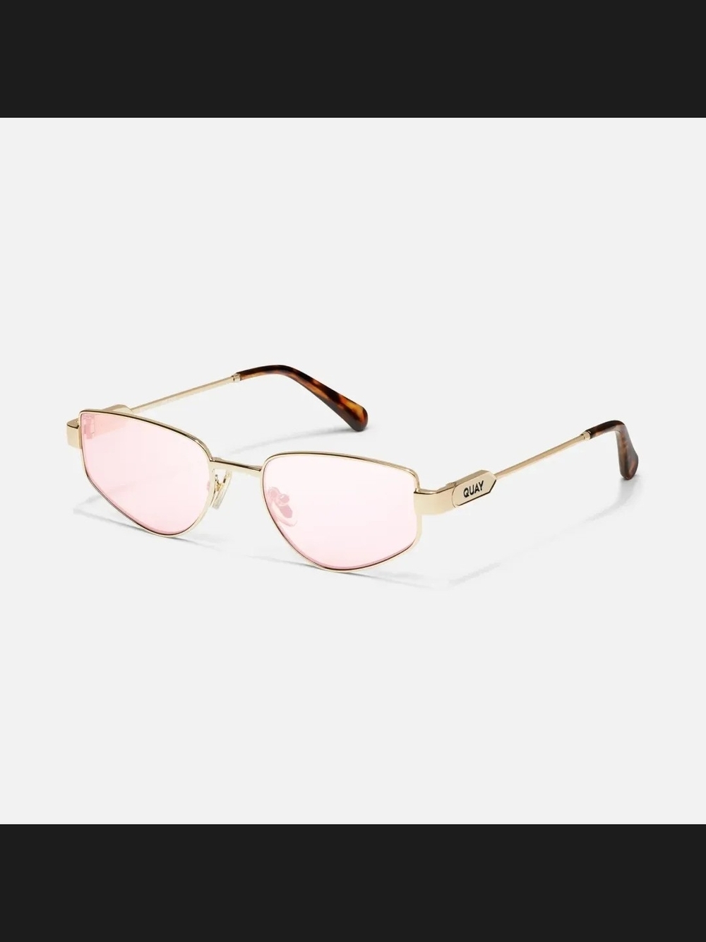 Quay Australia Gold Frame Sunglasses with Rose Pink Lenses